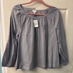 LOFT Gray Smocked 3/4 Sleeve Blouse